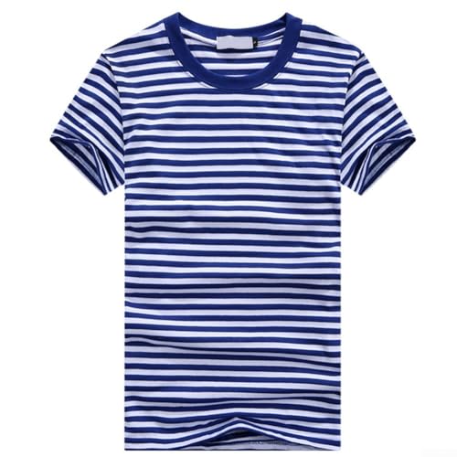 T-shirt rayé bleu marine et blanc anti-déformation manches courtes pour homme