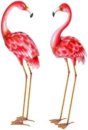 Bits and Pieces - 35 ½” Tall Metal Flamingo Garden Statues - Yard Decorations - Outdoor Sculptures - Garden Decoration - Flamingo Yard Art - Set of 2