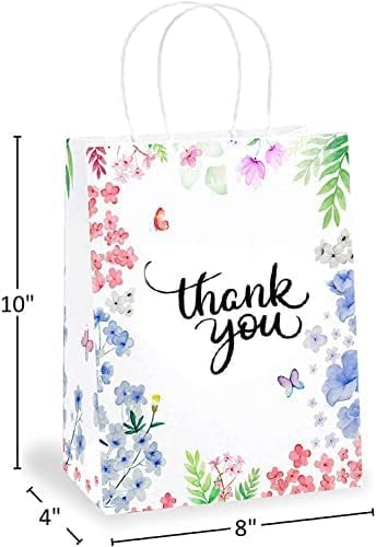 Miniatura 3 de Purple Q Crafts Paquete de 25 bolsas de papel pequeñas de 8 x 4 x 10 pulgadas con asas, diseño floral, bolsas de agradecimiento para negocios,