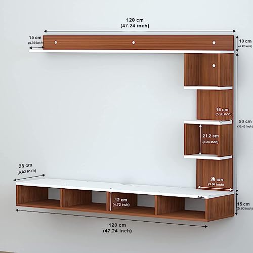 Image of Anikaa Irina Engineered Wood Wall Mount TV Unit /TV Stand /TV Cabinet /TV Entertainment Unit /Set Top Box Stand (Walnut White) (Ideal for 43 Inch)(D.I.Y)