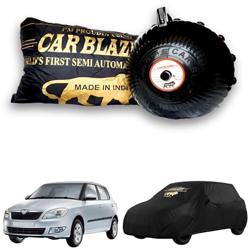 Image of CARBLAZER Portable & Semi-Automatic Full Body Car Covers: Heavy Duty Device| Anti-Theft| Dust & Scratch Proof | Water & Wind Resistant|Custom Fit| Dual-Side Cover, Compatible for Skoda Fabia