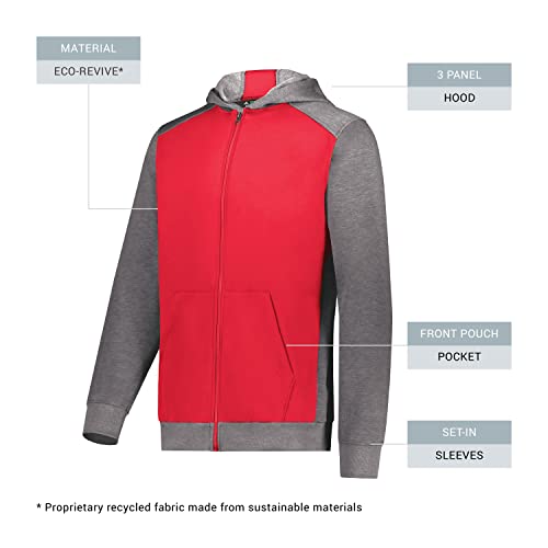 Augusta Sportswear Boys' Youth Three-Season Fleece Full Zip Hoodie, Scarlet/Carbon Heather, X-Large4