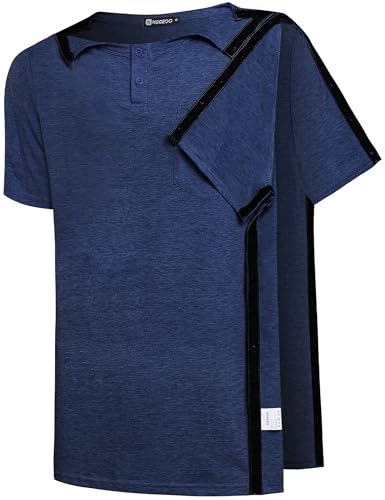 Men’s Post Shoulder Surgery Recovery Shirt Tear Away Short Sleeve Rotator Cuff Full Side Snap Adaptive Chemo Clothing3