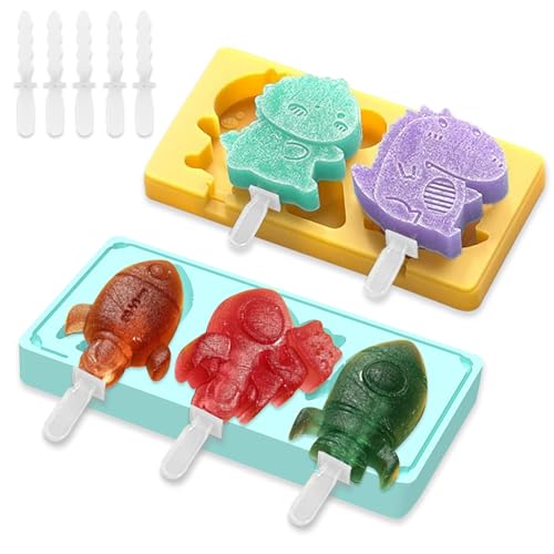 ZXTGBQ 2 Moldes de Helado de Silicona, Moldes Helados Silicona, Molde de Helado Reutilizable, para Bebe Niño y Adultos, Molde Helado Hermoso Animales con Palo para Hacer Helados
