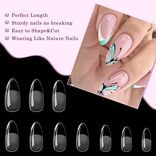 Arousar Nail Tips, 500 Pcs Clear Acrylic Nail Extension Set In 10 Sizes, Half Matte Medium Almond Full Cover Press On False Nail Tips With 20Ml Glue Gel For Diy Nail Art (Almond Gel Tips-01) #TOP3