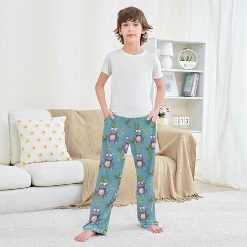 Pajama Pants Hippopotamus Leaves Pattern Long Sleep Pants Lounge Bottoms4