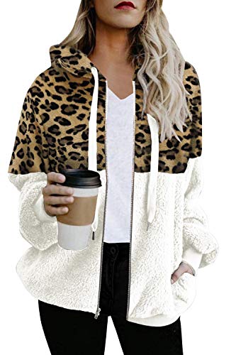 SENSERISE Womens Oversized Fleece Jacket Leopard Print Hoodie Sherpa Jacket Plaid Hooded Coat with Pockets