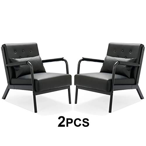 STHOUYN Mid Century Modern Large Faux Leather Accent Chair Set of 2