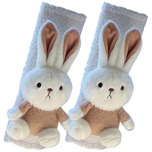 Hbbgdiy 2PCS Winter Plush Cartoon Bunny Seat Belt Cover Pad for Kids, Soft Fluffy Seatbelt Cushion for Baby Pushchair, Car Strap Comfort Protector.
