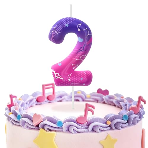 Image of Pink Purple Number 2 Birthday Candles, Cartoon Themed Cupcake Toppers for Boys Girls Cake Decorations, Cake Toppers, Birthday Decorations Party Supplies, Number Candles for Party Decor