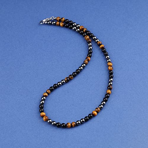 Gavu 6Mm Hematite Rainbow Obsidian Brown Tiger Eye Crystal Men's Necklace 22" #TOP2