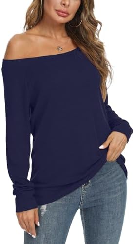 Womens Cute Sexy Off Shoulder Blouses Long Sleeve Boat Neck Tunic...