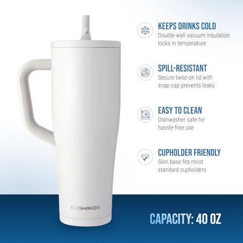 Image of Ice Shaker 40 oz Tumbler with Handle and Straw | 40oz Sandy Beach | Cold for 30+ Hours | 2-in-1 Tumbler Shaker Bottle | Odor-Free 40 ounce Bottle for Water, Protein Shakes, Smoothies, Cocktails