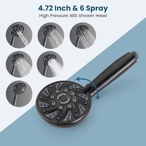 Image of gotonovo Tub Shower Faucet Set with Valve 6 Mode Handheld Oil Rubbed Bronze | Bathtub Faucet Set,6 Mode ABS Handheld Spray,6.3'' Metal Tub Spout,Brass Valve Trim Kit,Shower Head and Handle Kit,Wall Mount
