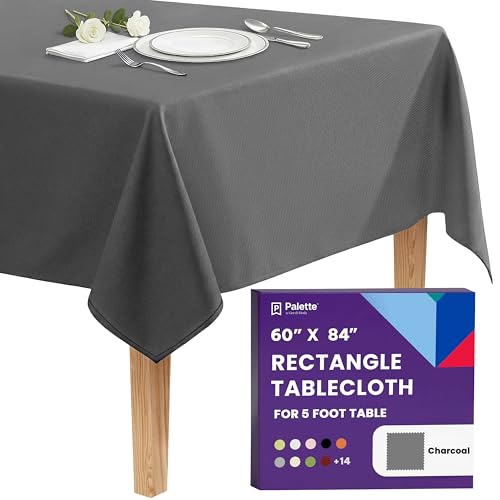 Image of Gee Di Moda Rectangle Tablecloth - 60 x 84 Inch Charcoal Table Cloth for 5 Foot Rectangle Tables - Heavy Duty Washable Fabric - for Holiday Party, Dinner, Weddings, Baby Shower & Events