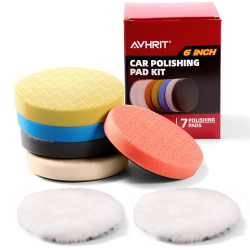 Avhrit 7-PCS Car Detailing Polishing Pad Set: Compatible with 6 Backing Plates Features Dual Action Sponge Buffing Pads Ideal for Use with Polishers to Perform Detailing Waxing and Polishing Work