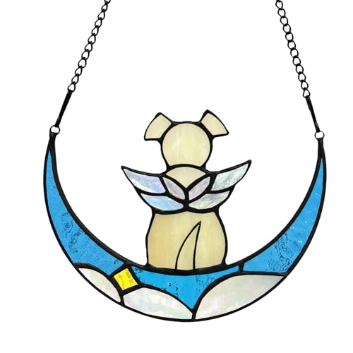 Ystarsczn Stained Glass Angel Wings Dog Memorial Gifts for Loss of Dog Sympathy Remembrance Suncatcher, Rainbow Bridge Pet Memorial Gifts for Bereavement in Memory of Pet Loss Passing Away Ornament