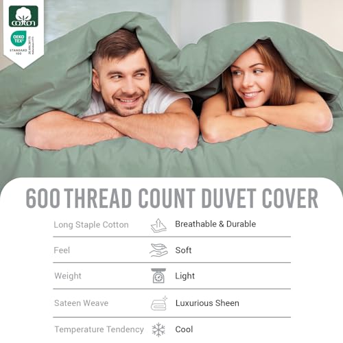 Pizuna Pure Combed Cotton Emperor Duvet Cover Sets Seafoam Sage - Image 4