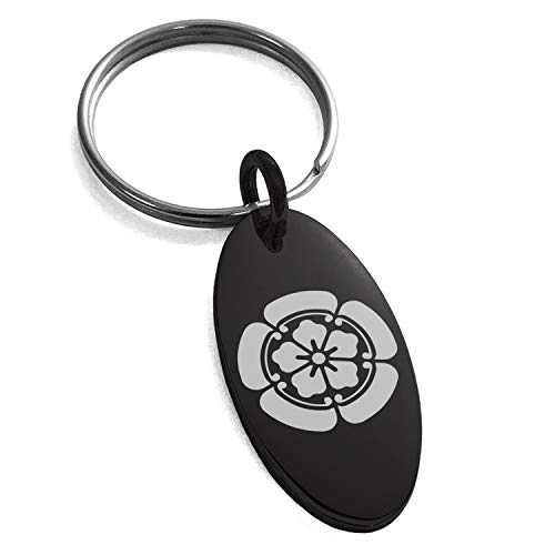 Stainless Steel Nobunaga Oda Samurai Crest Symbol Small Oval Charm Keychain Keyring