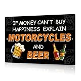 Putuo Decor Bar Decor, Vintage Metal Tin Sign, If Money Can't Buy Happiness Explain Motorcycles and Beer, Wall Art Decor for Home Bar Pub Club 12 x8 In