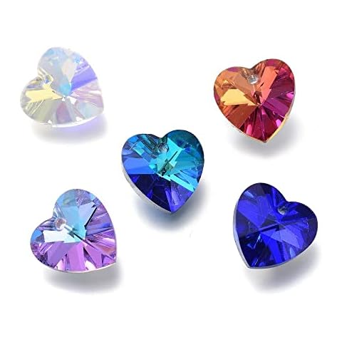 DanLingJewelry 100 pcs Mixed Electroplate Faceted Glass Heart Charms Top Drilled Crystal Pendants for Jewellery Making 14x14x7.5mm Cover