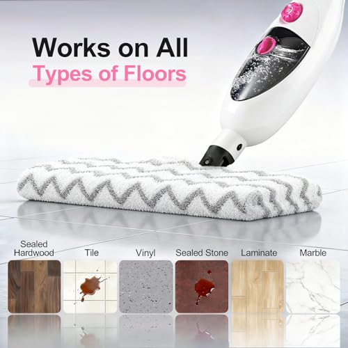 Image of 12-in-1 Steam Mop Cleaner, 15-Sec Fast Heat-Up, 1200W Floor Steamer with Double-Sided Pads, Removes 99.99% Stubborn Stains for Hardwood Floors, Marble, Clothes, Windows, Tiles, White