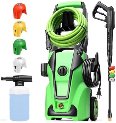 Professional Pressure Cleaner, Power Cleaner with Foam Cannon,4 Nozzles,33FT Hose and Soap Bottle,Car Clean Machine/Car/Driveway/Patio Clean (Dark Green)
