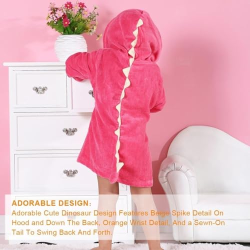 Image of MICHLEY Girls Boys Robe Cotton Towel Baby Dinosaur Style Hooded Bathrobe
