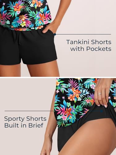 Image of Summer Mae Womens Tankini Swimsuits Two Piece with Pockets Bathing Suits | Modest Fit,Side Pockets,Tummy Control,Built-in Boyshorts,Removable Pads,Soft Coverage for Beach Vacations