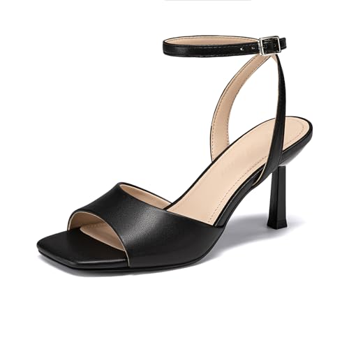 Athlefit High Heels for Women Black Square Open Toe Stiletto Heel