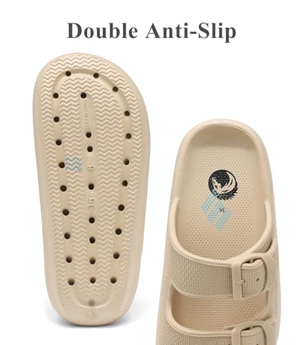 Image of Haifago Cloud Slide Sandals for Women Comfort Recovery Pillow Sandal, Lightweight House Bathroom Shower Slippers Adjustable Double Buckle Platform Slide