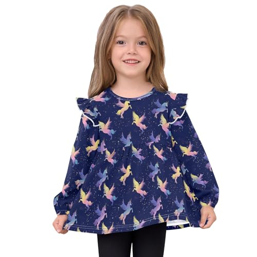 Colorful Unicorn Star Girls Shirts Cotton Long Sleeve Ruffle Toddler Tee Tops3