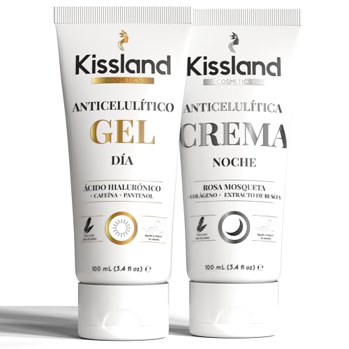 KISSLAND – Pack Crema Anticelulitica de Día y Crema Anticelulitica de Noche para Reducir Celulitis Piernas y Gluteos 100 ml - Crema Reductora Abdomen Mujer - Gel Anticelulitico Reductor Potente
