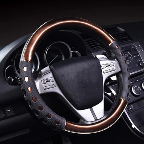 Image of NIKAVI Fashion Steering Wheel Cover - Brown Color | Size - Small | Diameter 36 cm | O-Type | Car Steering Wheel Protector, Anti-Slip, Stylish Leather Finish Grip Cover for Round Steering Wheels