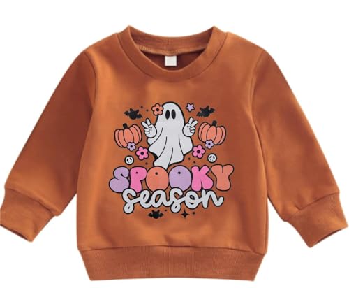 DUTUT Toddler Baby Halloween Sweatshirts Spooky Season Sweatshirt Ghost Face Crewneck Long Sleeve Shirt Cute Pullover Top