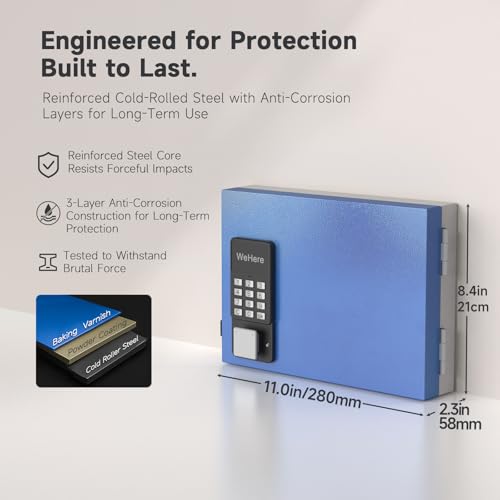 WeHere 16 Key Lock Box Wall Mount, Smart Key Cabinet with Key Tags, Bluetooth App Control, OTP & Password Unlock, Wi-Fi Remote Unlock (Bridge Sold Separately), Steel Key Safe for Office Home Business