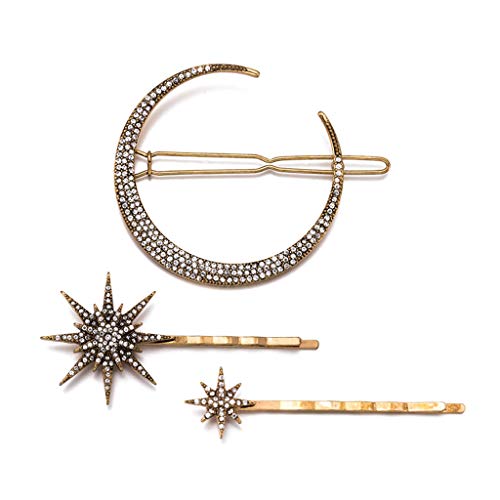 liumiKK 3 Pcs/set Retro Geometric Hair Clip Set Imitation Diamond Moon Star Modeling Hairpin Word Clip For Women Girls Jewelry Ornament