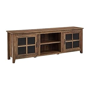 Walker Edison Portsmouth Classic 2 Glass Door TV Stand for TVs up to 80 Inches, 70 Inch, Rustic Oak