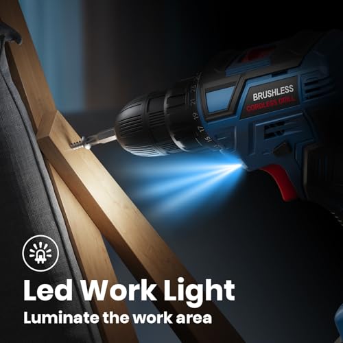 20V Brushless Akku Bohrschrauber, 25+1 Akkuschrauber 60Nm Max, Akku Bohrmaschine mit 2 Akkus, 2 Geschwindigkeiten, LED, Akku Schlagbohrschrauber 25 Zubehör für Heimprojekte – Bild 6