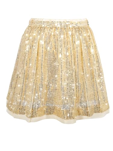 SPFASZEIV Jupe Paillettes Filles Enfants Sequin Scintillante Jupe avec Taille élastique Jupes Patineuse Tenue de Fête Carnaval Or 12-14 Ans