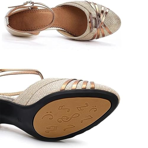 Women's Shoes with Closed Toe Dancing Shoes,Fashion Sequins Widen High Heels Latins Dance Shoes Ballroom Shoes Non Slip Rubber Sandals4