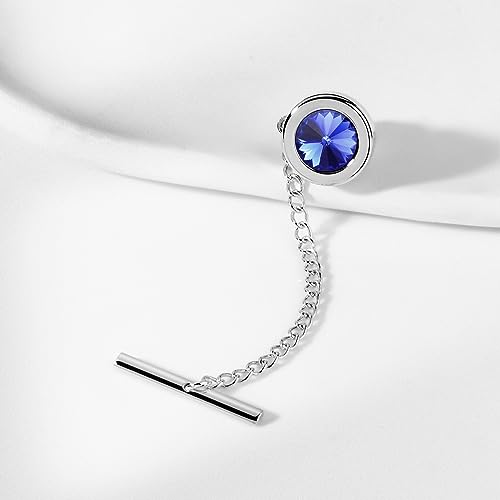 HAWSON Mens Tie Tack with Chain Round Crystal Wedding Business Accessories4