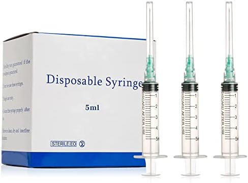 100Pack Disposable 5ml Syringe with 21G 1.5inch Needle Lab Supplies, Individually Packaged