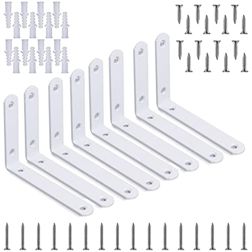 8 Pcs Shelf Bracket,5 Inch White Floating Shelf Bracket Heavy Duty Meta Walll L Bracket For Floating Shelf Bracket - Wall Mounted Support For Diy With Screws #TOP23