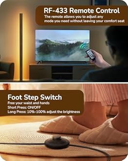 EDISHINE Wooden LED Corner Floor Lamp, Modern Standing Light with Remote, Minimalist Dimmable Floor Lamps for Living Room, Bedroom, Office, 7 Color Temperature 2700~6000K, 48.43"