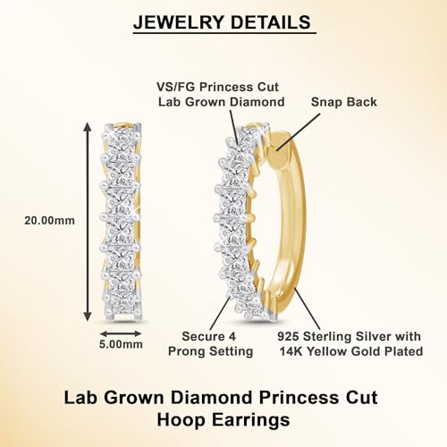 Dewberry 14k White or Yellow Gold Plated 925 Sterling Silver Hoop Earrings For Women | 1CT-2CT Lab Grown Baguette Or Princess Cut Diamond Hypoallergenic Hoop Earrings (Clarity: VS, Color: FG)4
