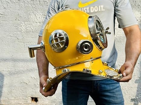 Yellow Scuba Diving Helmet | 1921 Anchor Engineering Divers Helmet | Nautical Deep Sea 18 Inch