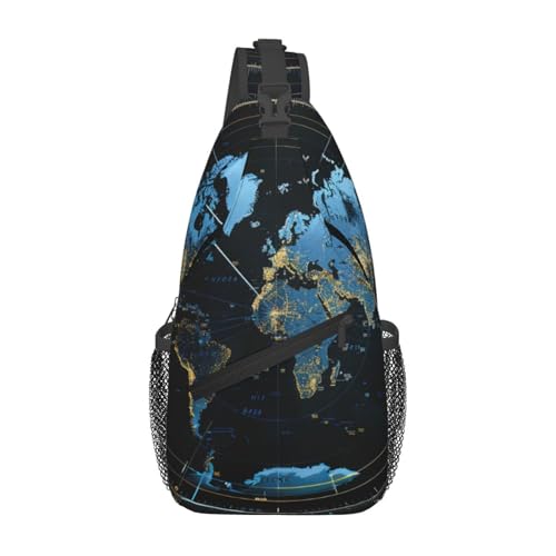 Sac à dos à bandoulière avec motif carte du fuseau horaire bicolore noir et blanc stylé