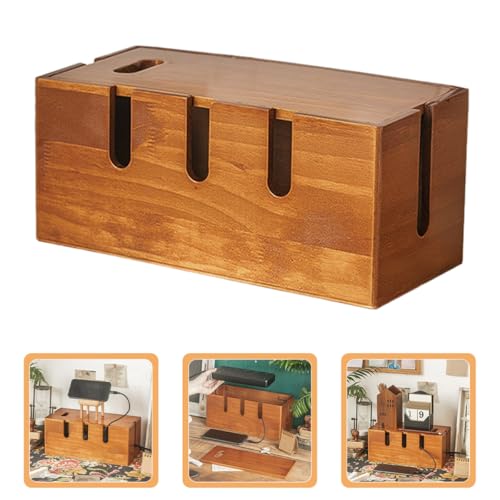 Boîte de câbles en bois rustique cache-prise et organiseur de bureau