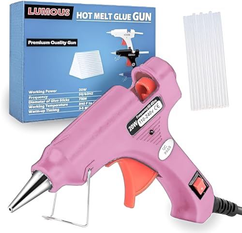 EXPECTRO Hot Glue Gun UK Plug Mini Heats Up, Super Glue Gun for Crafts with 50Pcs Glue Sticks (100mm x 7mm), Hobby, Craft, Home Repairs, Fabric, Card ON-Off Switch for DIY Arts (Pink Glue Gun)
